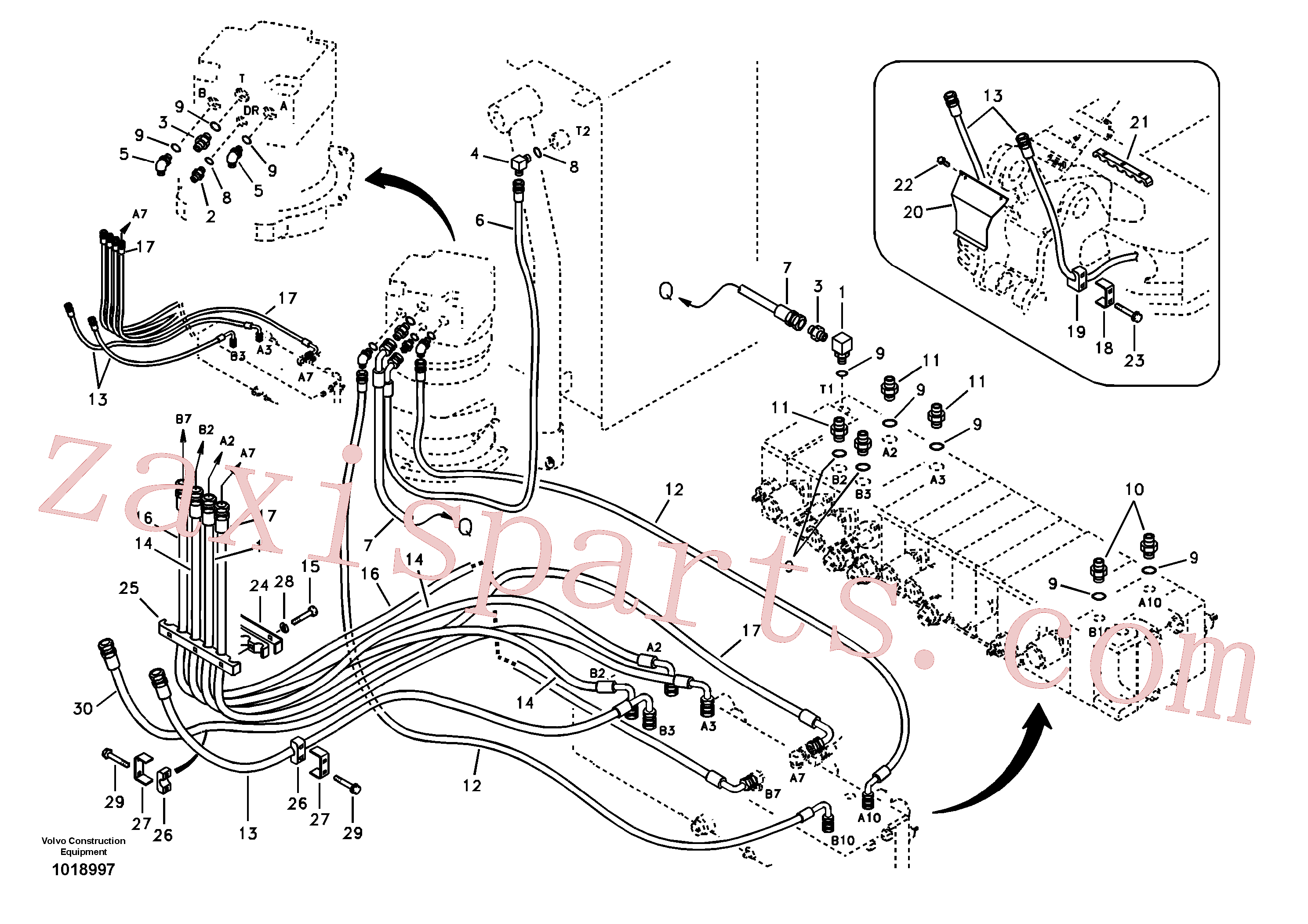 SA9459-05860 for Volvo Hydraulic system, control valve to boom and swing(1018997 assembly)