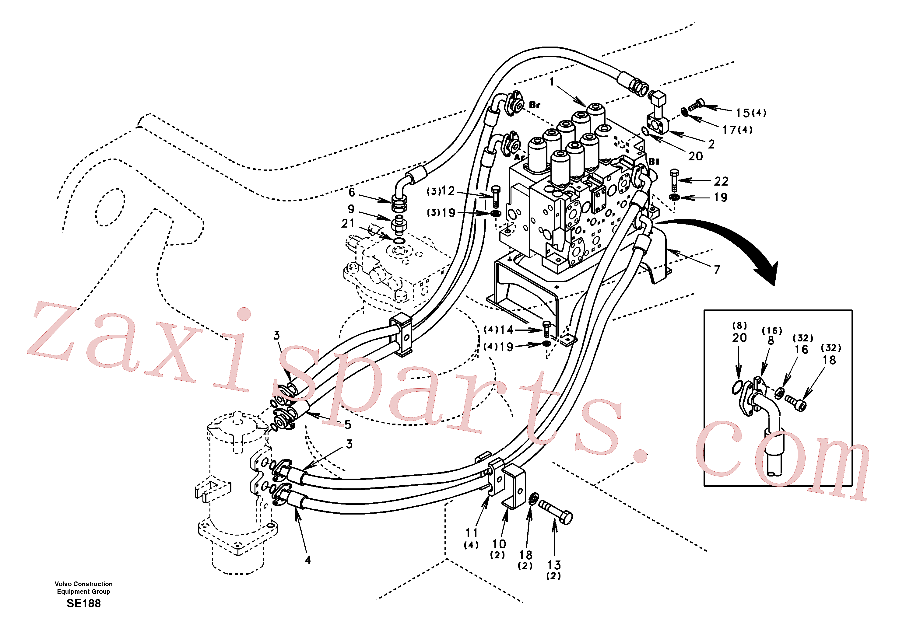 SA9016-21213 for Volvo Turning joint line, control valve to turning joint(SE188 assembly)