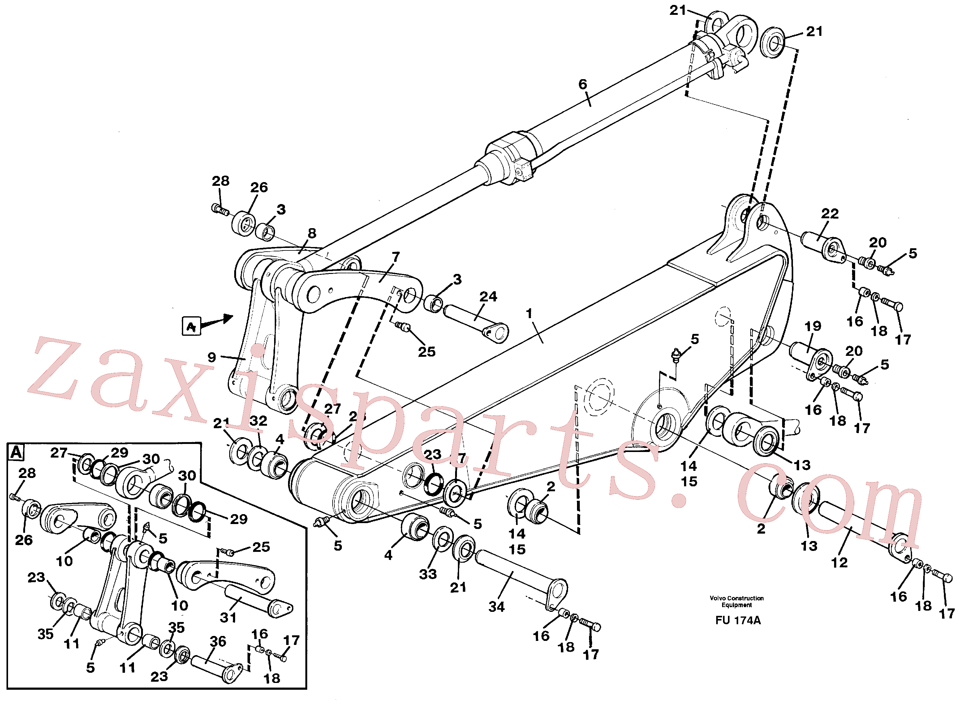 VOE14267405 for Volvo Backhoe dipper arm incl. connections, 2,2m 2,4m 2,9m 3,5m(FU174A assembly)